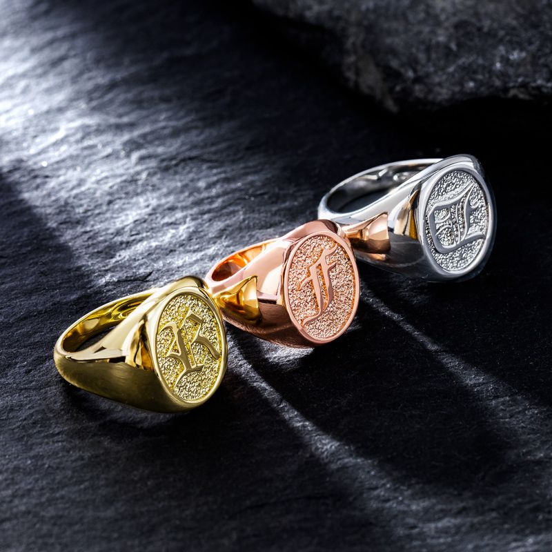 Old English Letters Oval Signet Ring Gold With Street Luxury Shine - Image 8