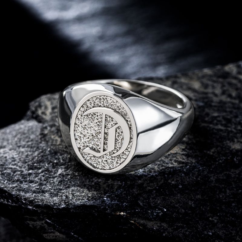 Old English Letters Oval Signet Ring Gold With Street Luxury Shine