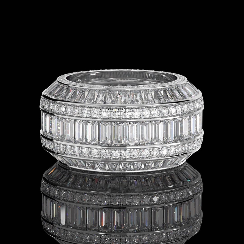 Baguette Cut Halo Micro Pave Diamonds Band With Street Luxury Shine - Image 3