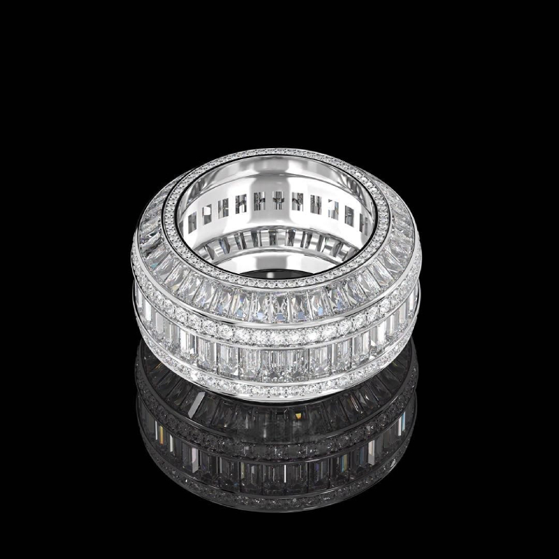 Baguette Cut Halo Micro Pave Diamonds Band With Street Luxury Shine - Image 4