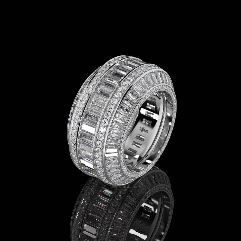 Baguette Cut Halo Micro Pave Diamonds Band With Street Luxury Shine