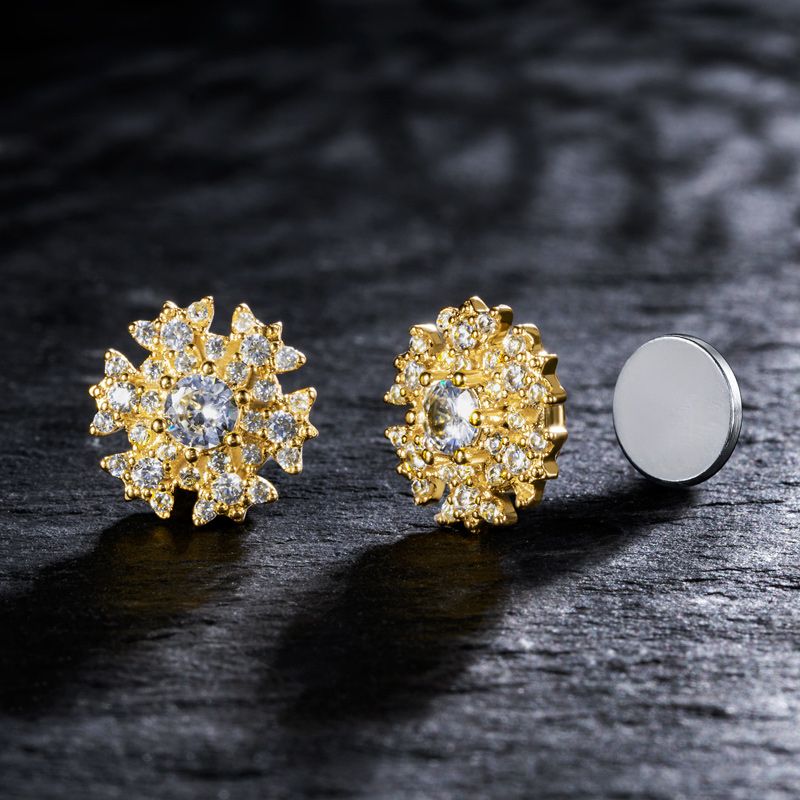 Iced Out Snowflake Magnetic Stud Earring Silver With Street Luxury Shine - Image 3