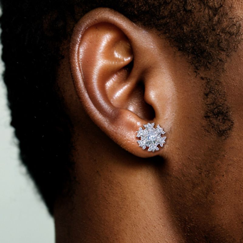 Iced Out Snowflake Magnetic Stud Earring Silver With Street Luxury Shine - Image 4