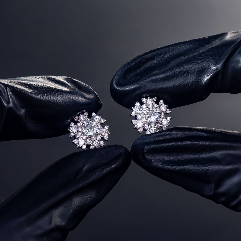 Iced Out Snowflake Magnetic Stud Earring Silver With Street Luxury Shine - Image 7