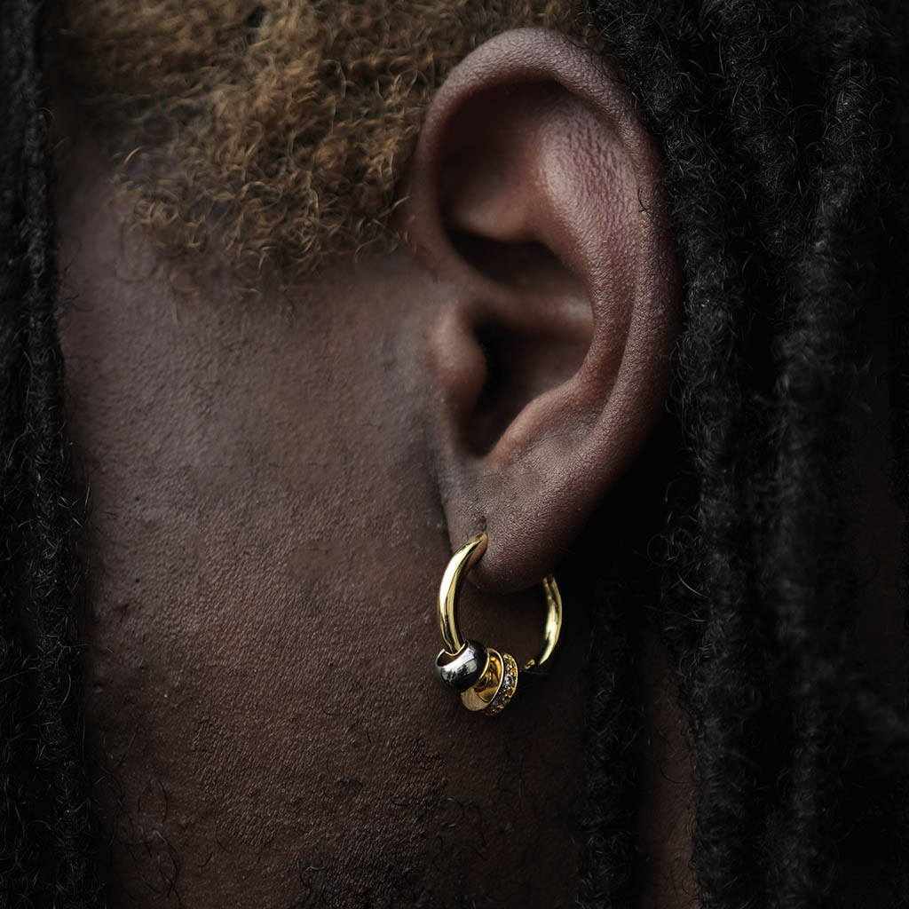 Men's Charm Beads Hoop Earrings In Gold With Street Luxury Shine