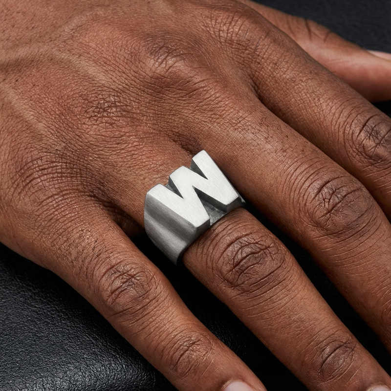 Men's Bold 26 Initial Letters Ring Bold Statement Style With Street Luxury - Image 5