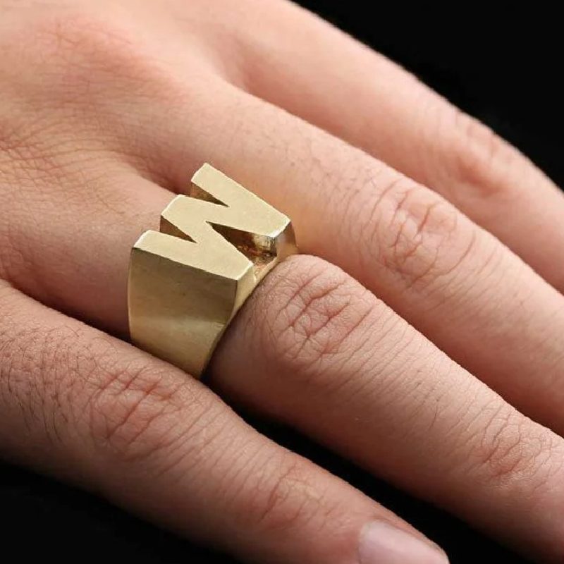 Men's Bold 26 Initial Letters Ring Bold Statement Style With Street Luxury - Image 6