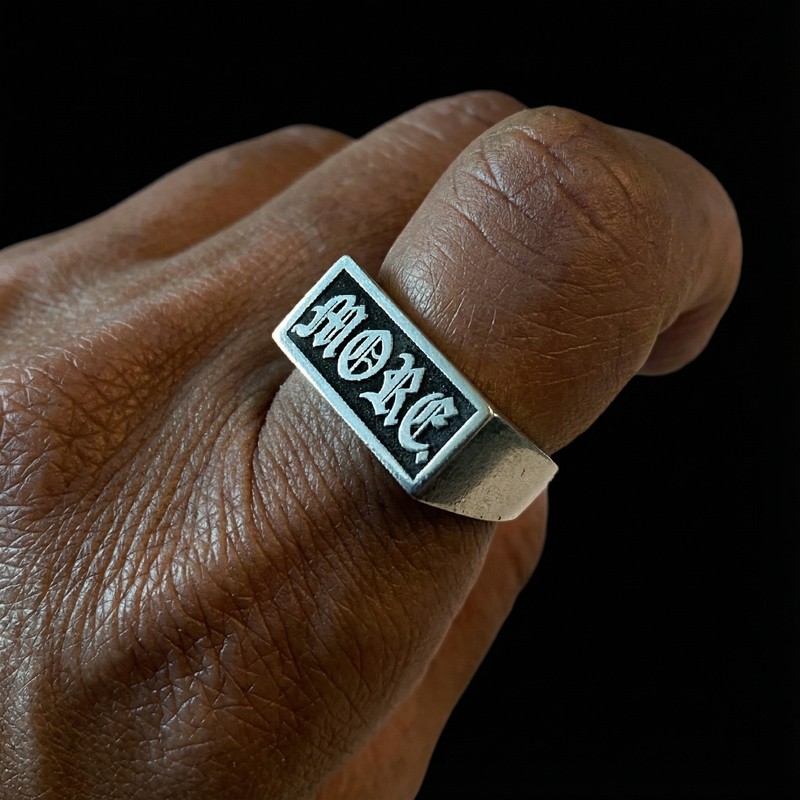 Men's Custom Old English Name/letters Square Signet Ring Gold - Image 5