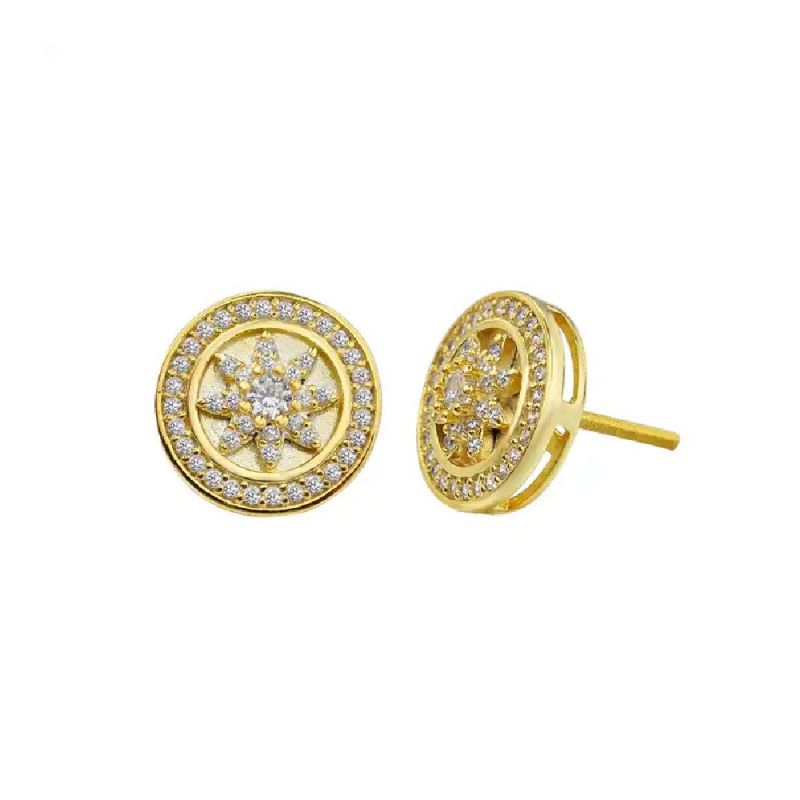Halo Flower Round Stud Earrings In Gold Iced Out Shine With Street Luxury - Image 3