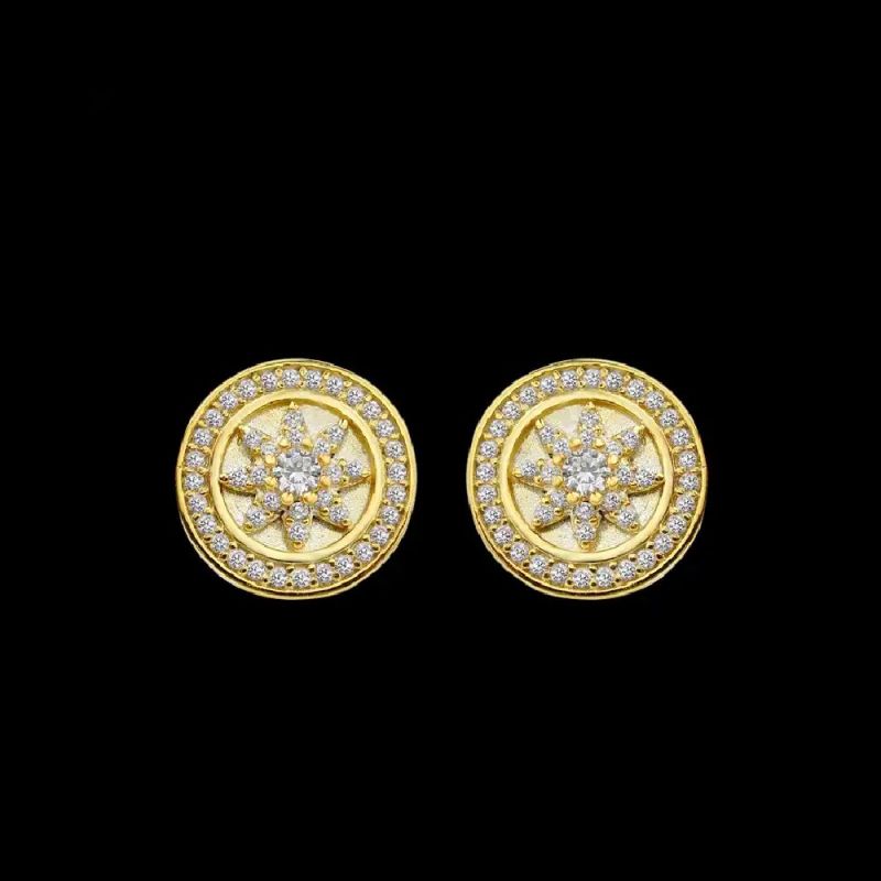 Halo Flower Round Stud Earrings In Gold Iced Out Shine With Street Luxury