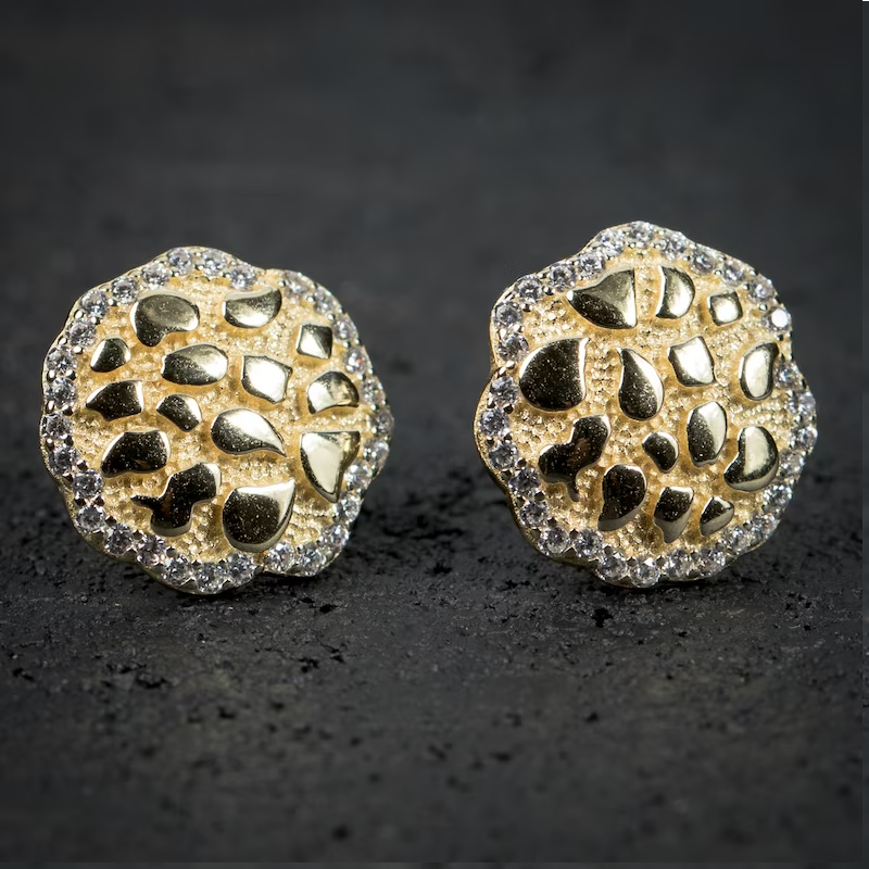 Men's Halo Nugget Stud Earrings In Gold Iced Out Shine With Street Luxury - Image 3