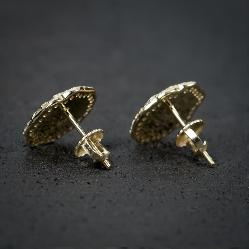Men's Halo Nugget Stud Earrings In Gold Iced Out Shine With Street Luxury - Image 4