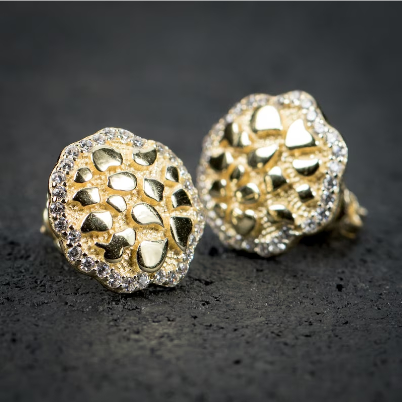Men's Halo Nugget Stud Earrings In Gold Iced Out Shine With Street Luxury