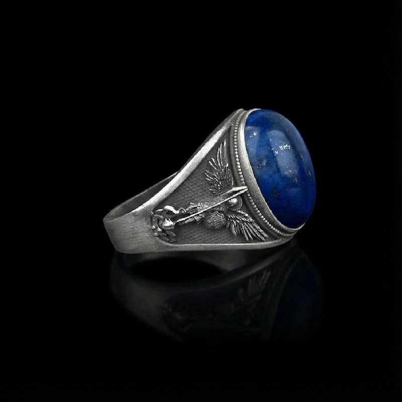 Archangel Saint Michael Men's Oval Natural Stones Signet Ring Gold - Image 6