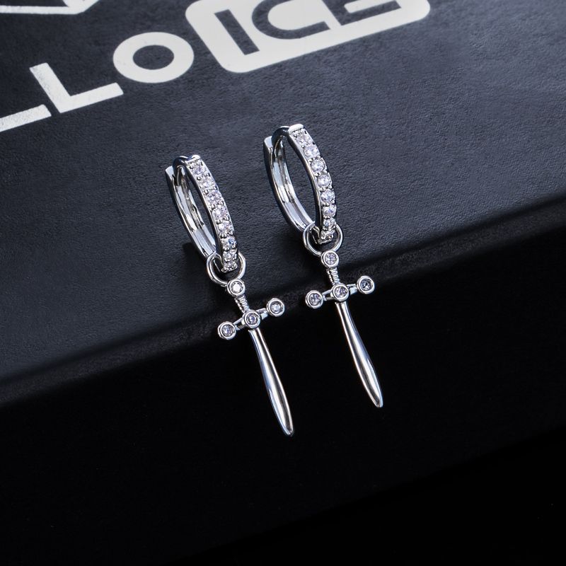 Iced Out Sword Dangle Earring Gold With Street Luxury Shine - Image 3