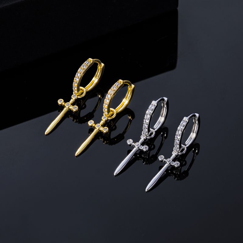 Iced Out Sword Dangle Earring Gold With Street Luxury Shine - Image 4