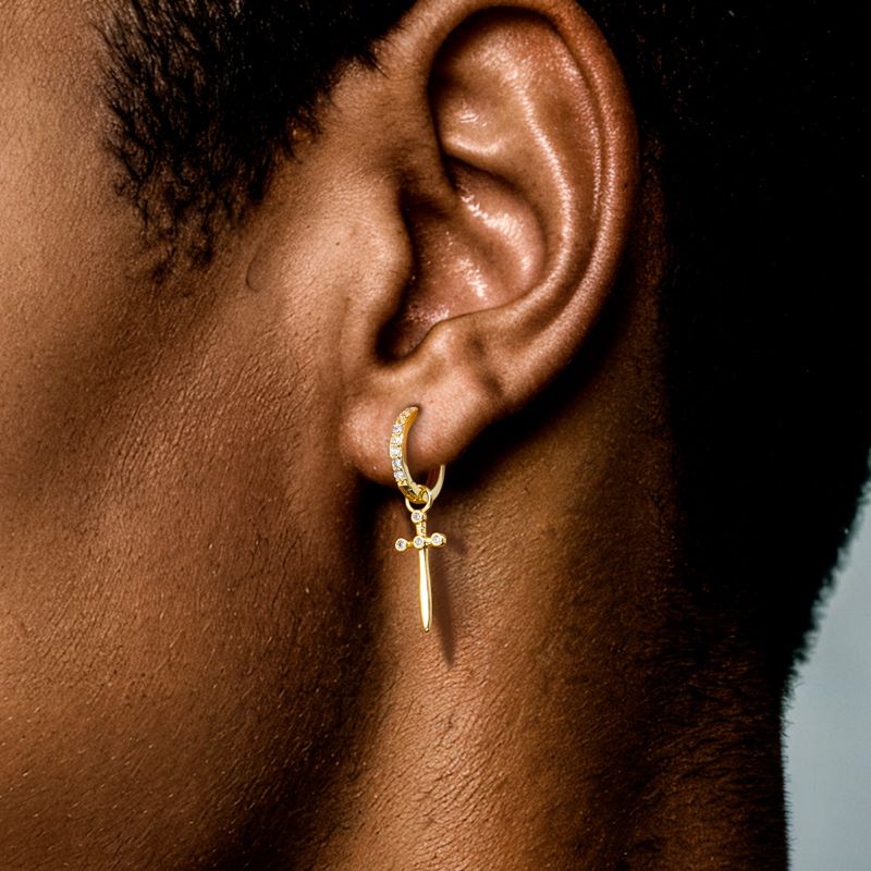 Iced Out Sword Dangle Earring Gold With Street Luxury Shine - Image 5