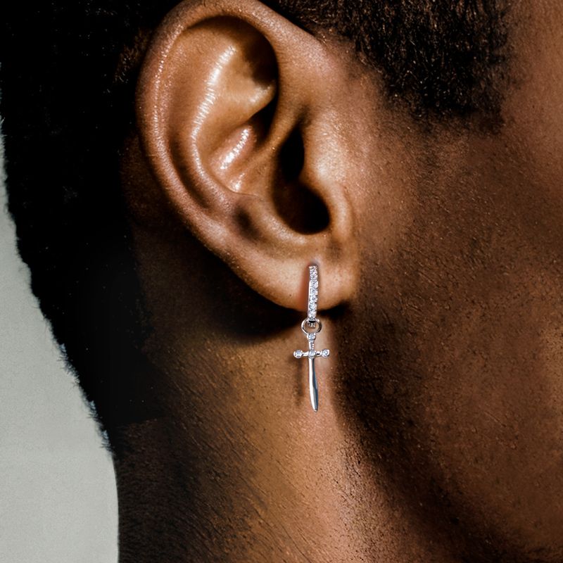 Iced Out Sword Dangle Earring Gold With Street Luxury Shine - Image 6