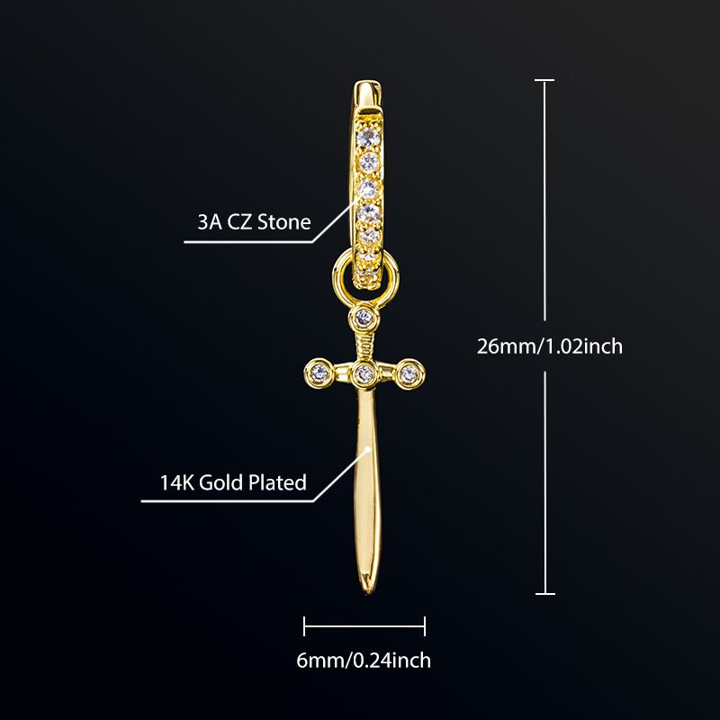 Iced Out Sword Dangle Earring Gold With Street Luxury Shine - Image 7