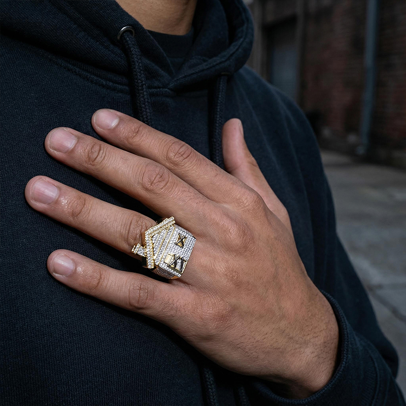 Iced Out Trap House Ring In Gold Gold Shine With Street Luxury - Image 3