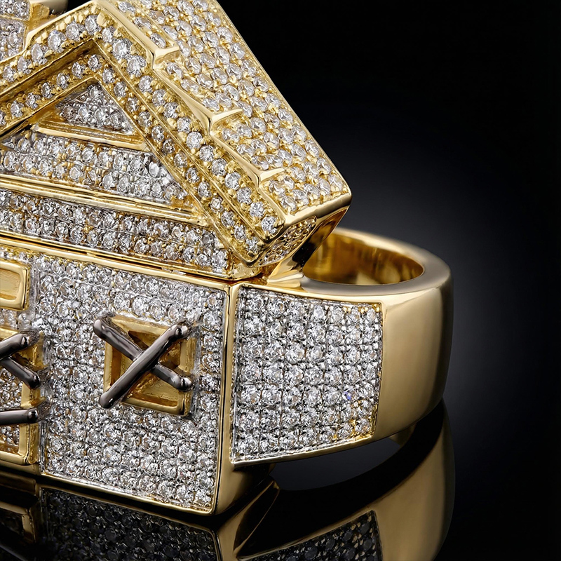 Iced Out Trap House Ring In Gold Gold Shine With Street Luxury - Image 4