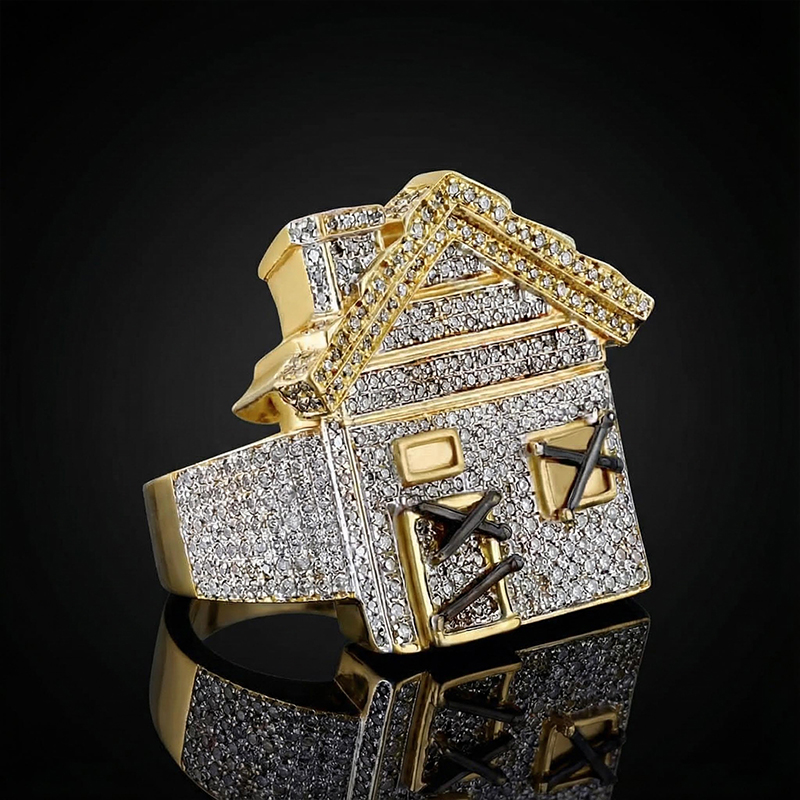 Iced Out Trap House Ring In Gold Gold Shine With Street Luxury - Image 5