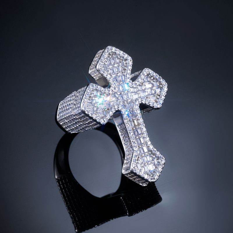 Full Iced Out Baguette Cut Cross Shaped Ring Gold With Street Luxury Shine - Image 3