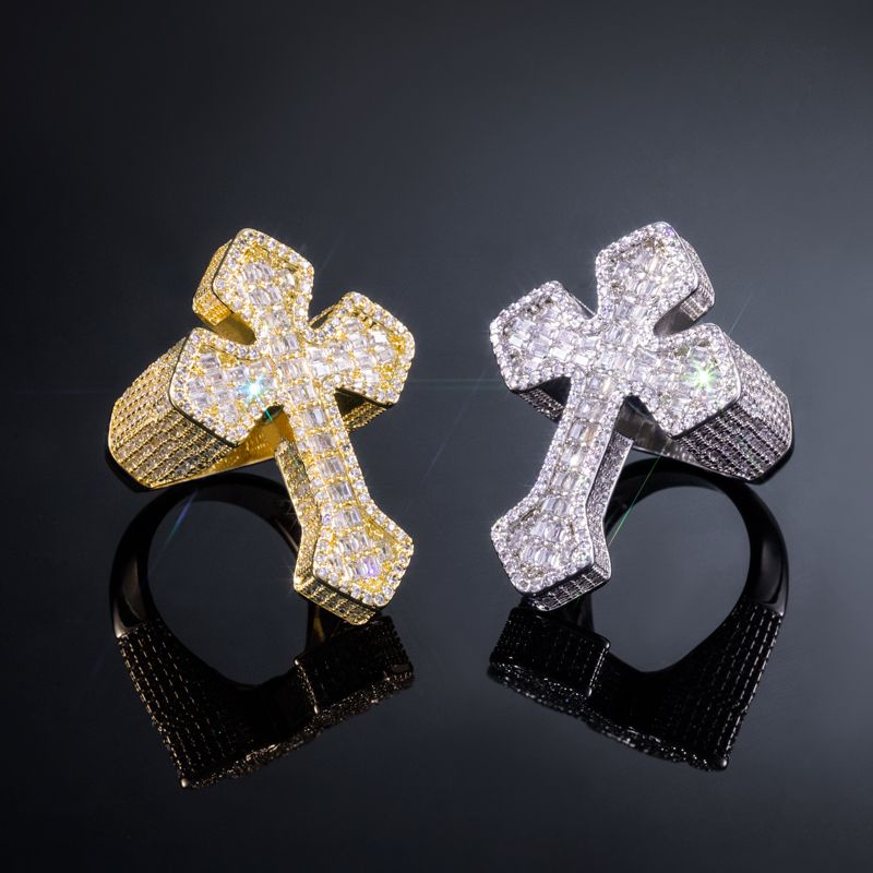 Full Iced Out Baguette Cut Cross Shaped Ring Gold With Street Luxury Shine - Image 6