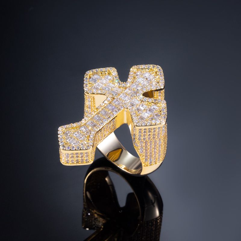 Full Iced Out Baguette Cut Cross Shaped Ring Gold With Street Luxury Shine