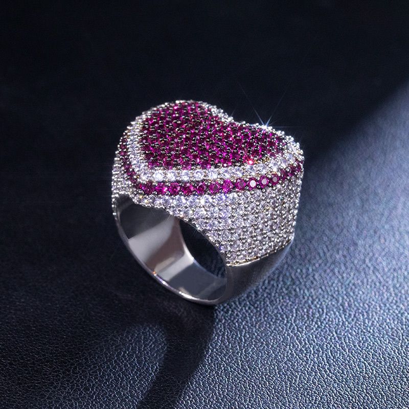 Micro Pave Heart-shaped Ring Bold Statement Style With Street Luxury - Image 4