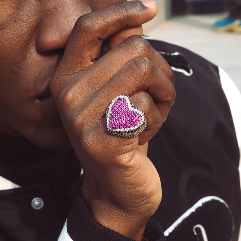 Micro Pave Heart-shaped Ring Bold Statement Style With Street Luxury - Image 5