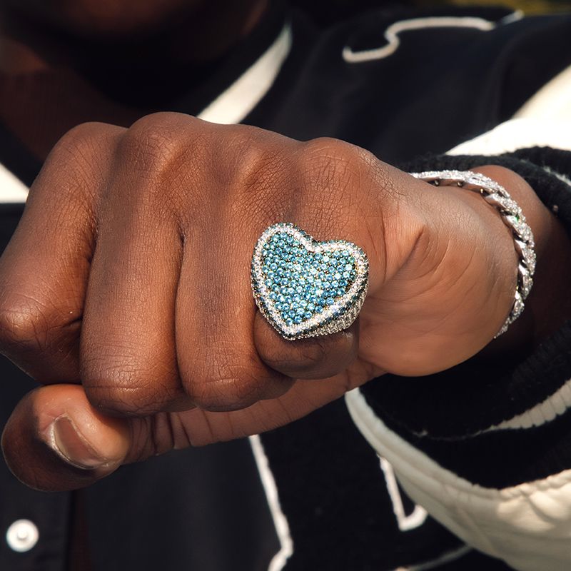 Micro Pave Heart-shaped Ring Bold Statement Style With Street Luxury - Image 7