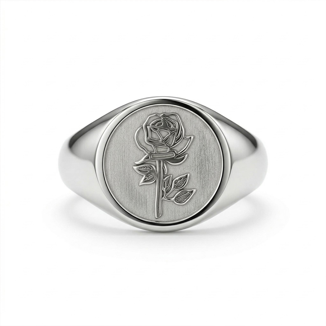 Personalized Birth Flower And Sunflower Signet Ring For Women Gold - Image 3