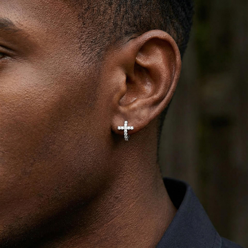 Iced Out Cross Hoop Earrings Gold With Street Luxury Shine - Image 3