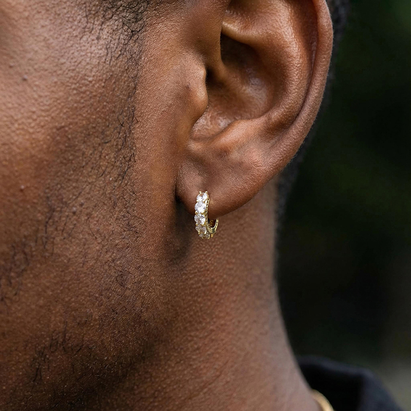 Iced Out Huggie Earrings In Gold Gold Shine With Street Luxury - Image 3
