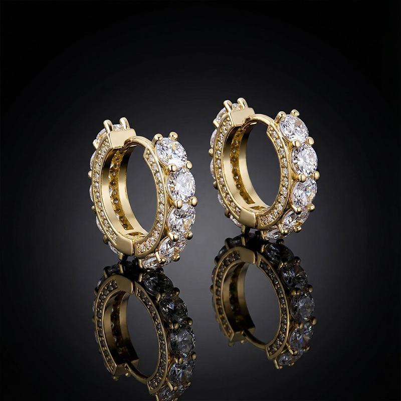 Iced Out Huggie Earrings In Gold Gold Shine With Street Luxury - Image 5