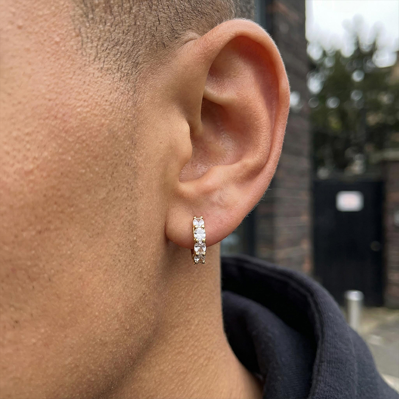 Iced Out Huggie Earrings In Gold Gold Shine With Street Luxury - Image 6