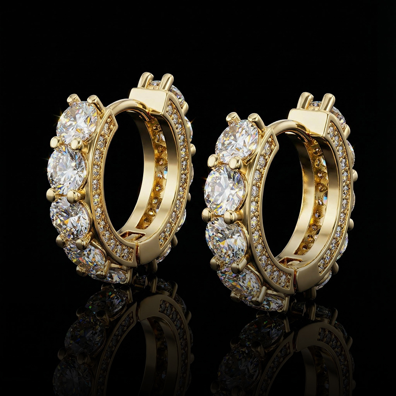 Iced Out Huggie Earrings In Gold Gold Shine With Street Luxury