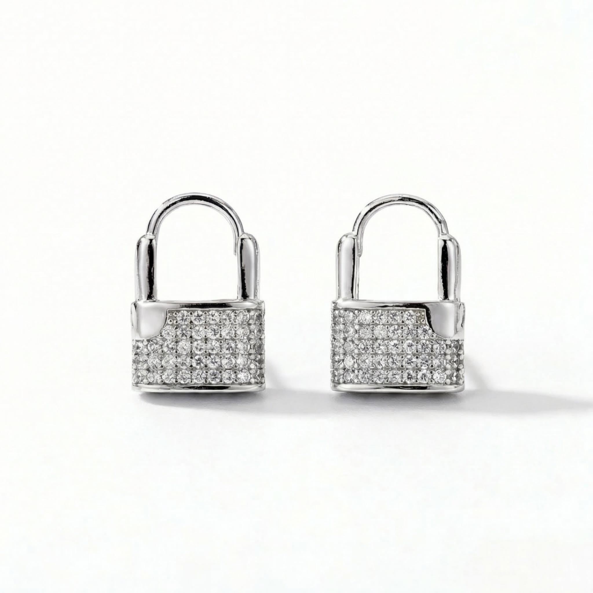 Iced Out Lock Huggies Earrings Gold With Street Luxury Shine - Image 3