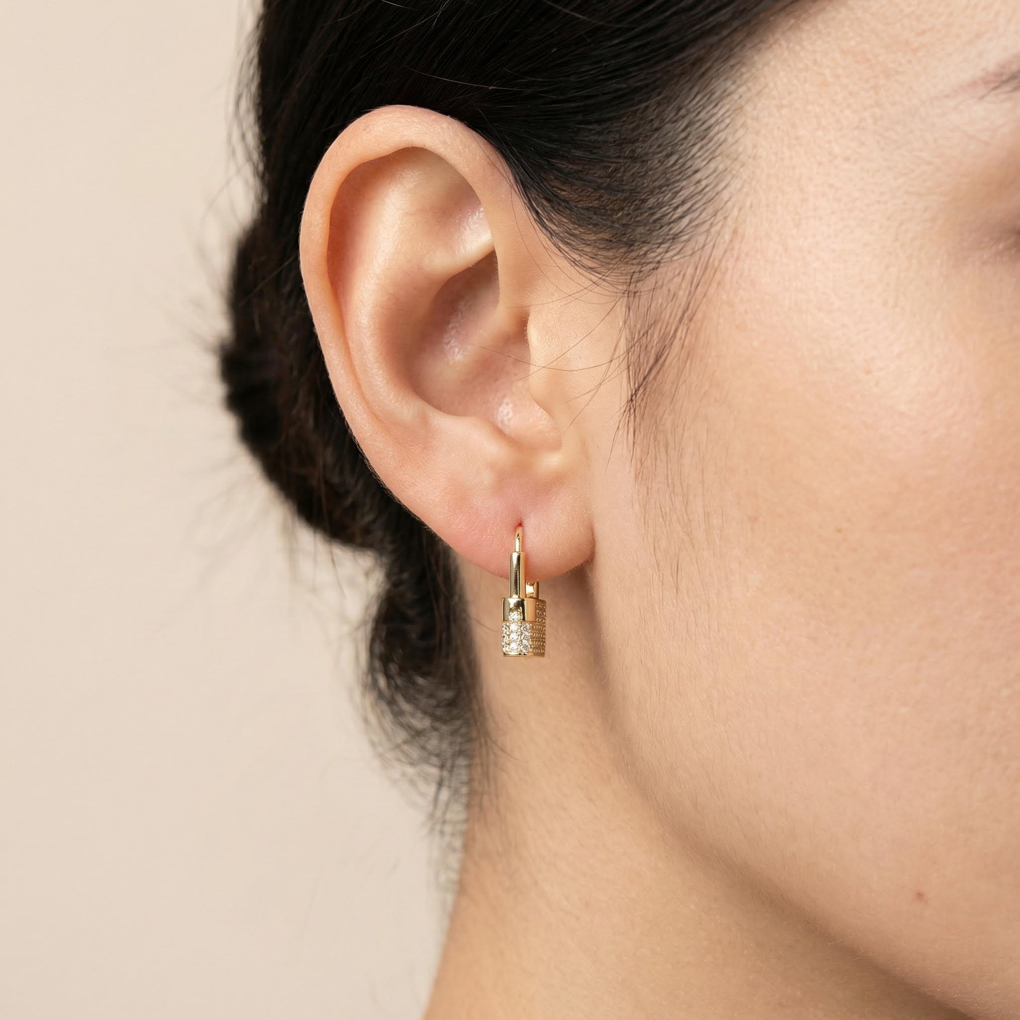 Iced Out Lock Huggies Earrings Gold With Street Luxury Shine - Image 4