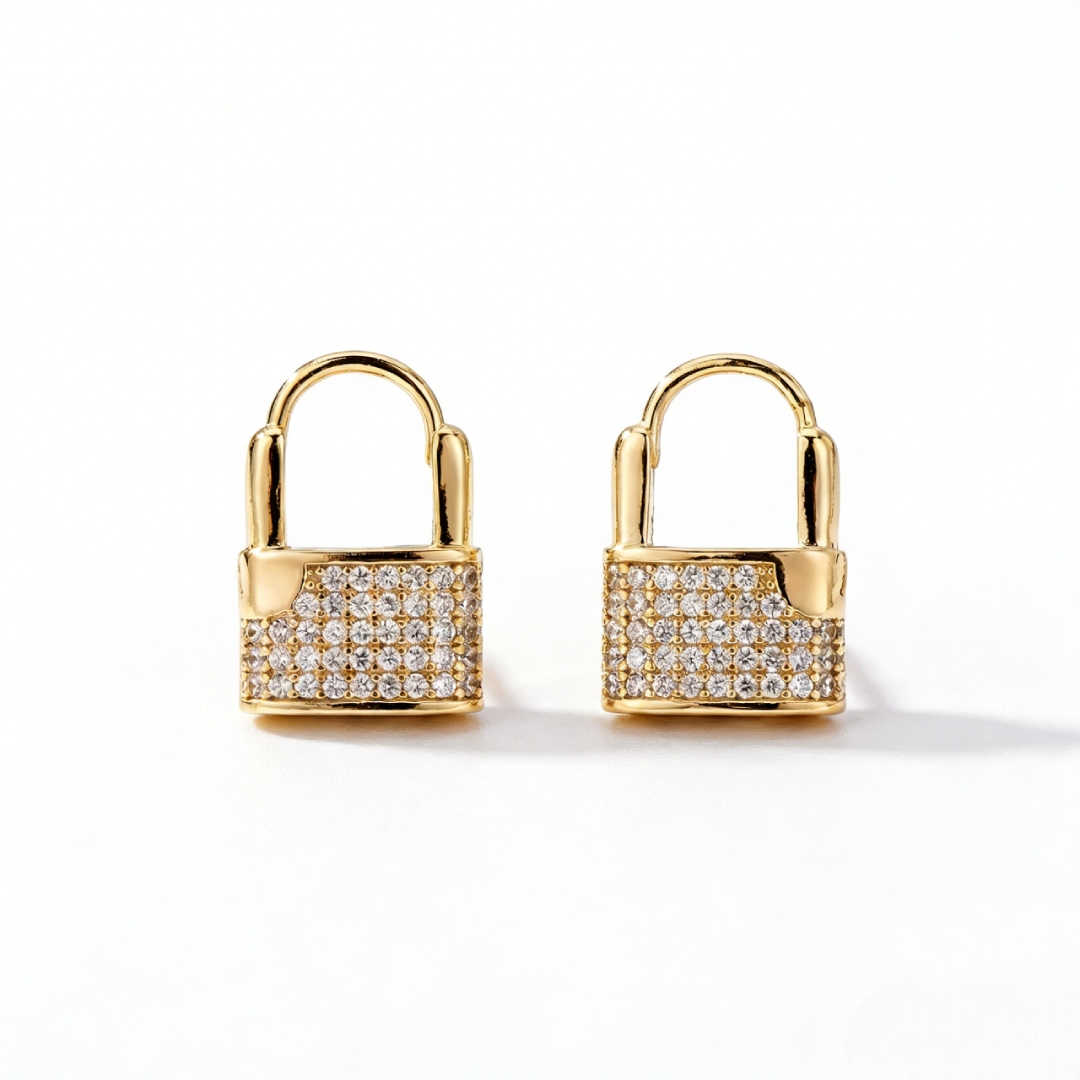Iced Out Lock Huggies Earrings Gold With Street Luxury Shine
