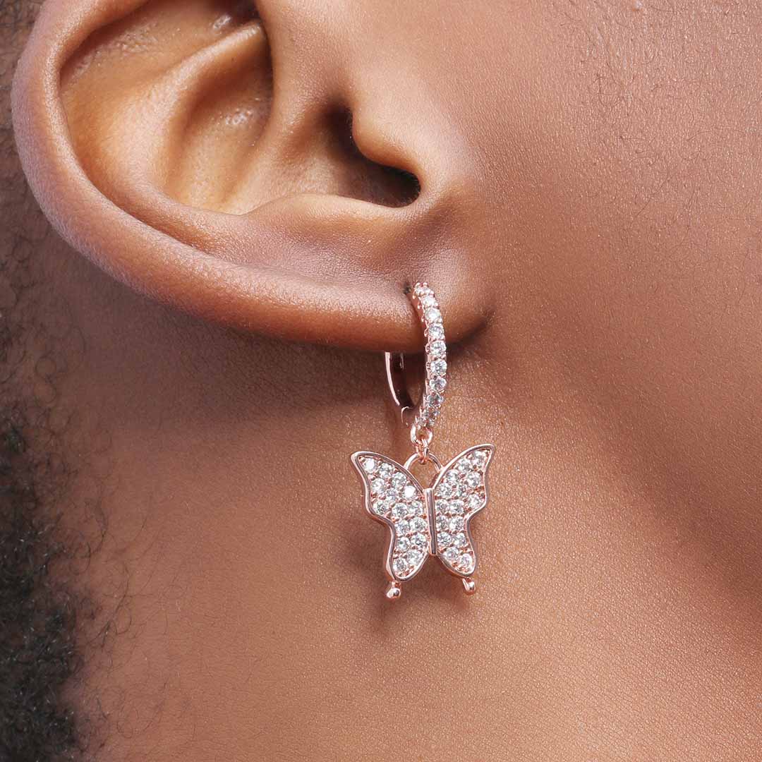 Iced Out Butterfly Dangle Earrings Gold With Street Luxury Shine - Image 4