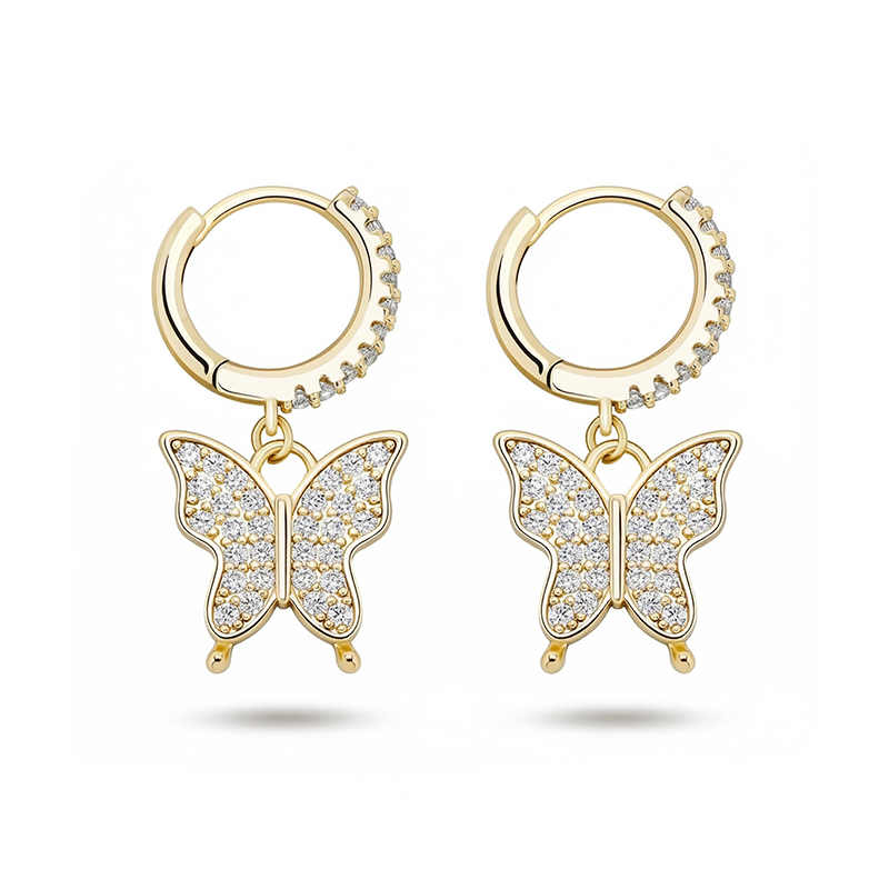 Iced Out Butterfly Dangle Earrings Gold With Street Luxury Shine