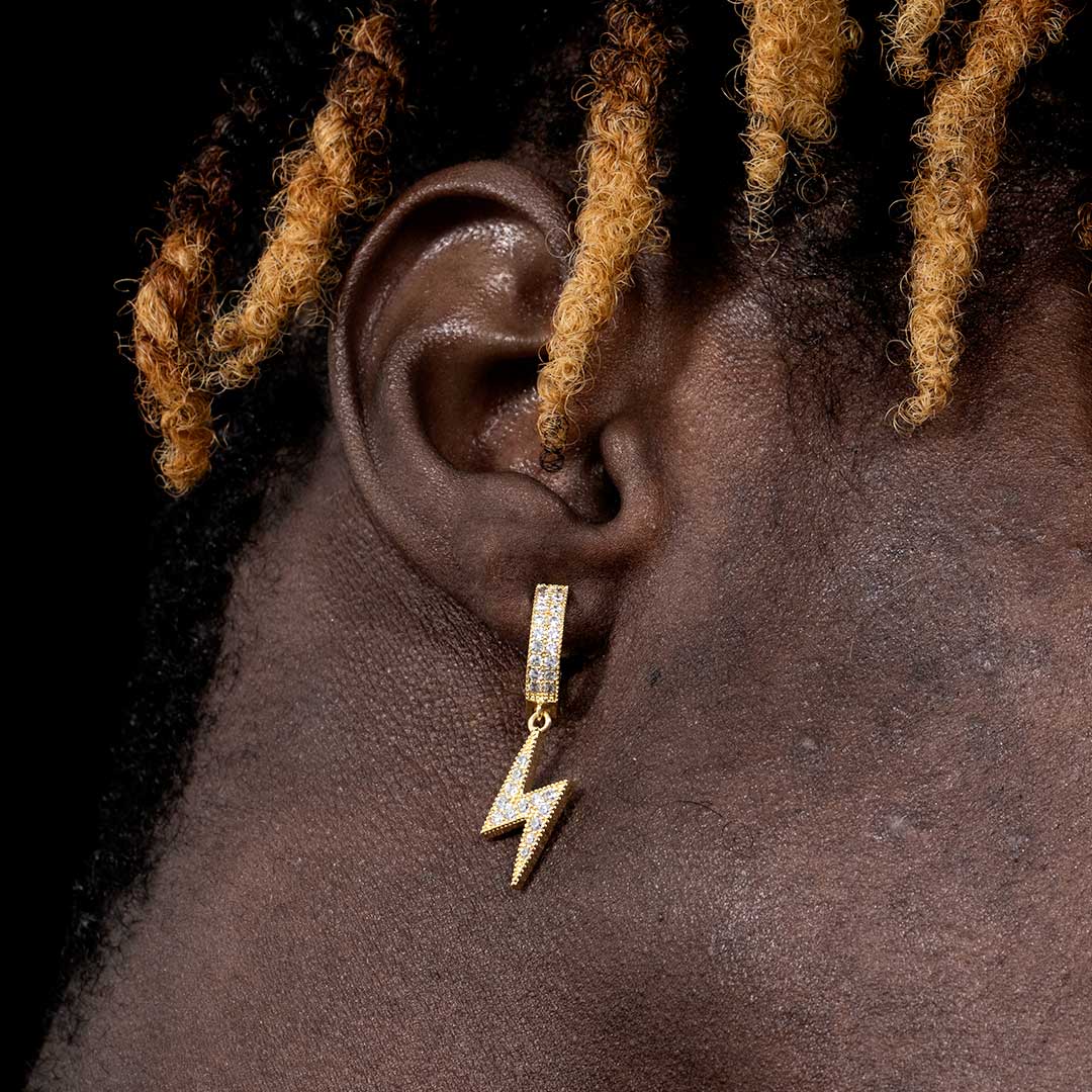 Iced Out Lightning Dangling Earrings Gold With Street Luxury Shine - Image 3