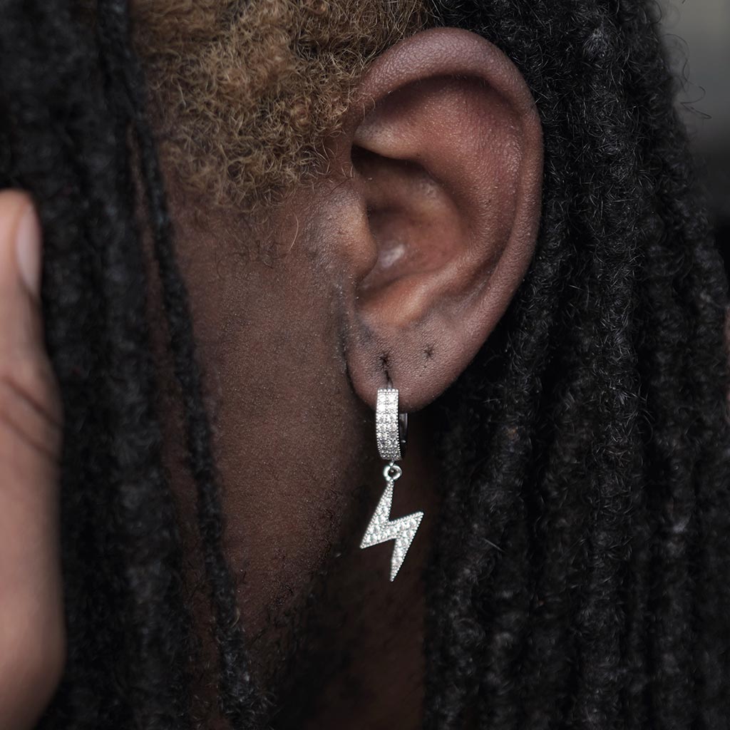 Iced Out Lightning Dangling Earrings Gold With Street Luxury Shine - Image 4