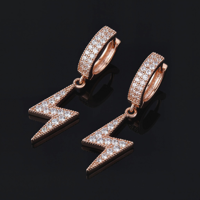 Iced Out Lightning Dangling Earrings Gold With Street Luxury Shine - Image 5