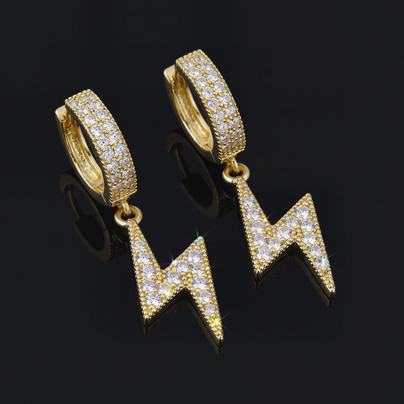 Iced Out Lightning Dangling Earrings Gold With Street Luxury Shine