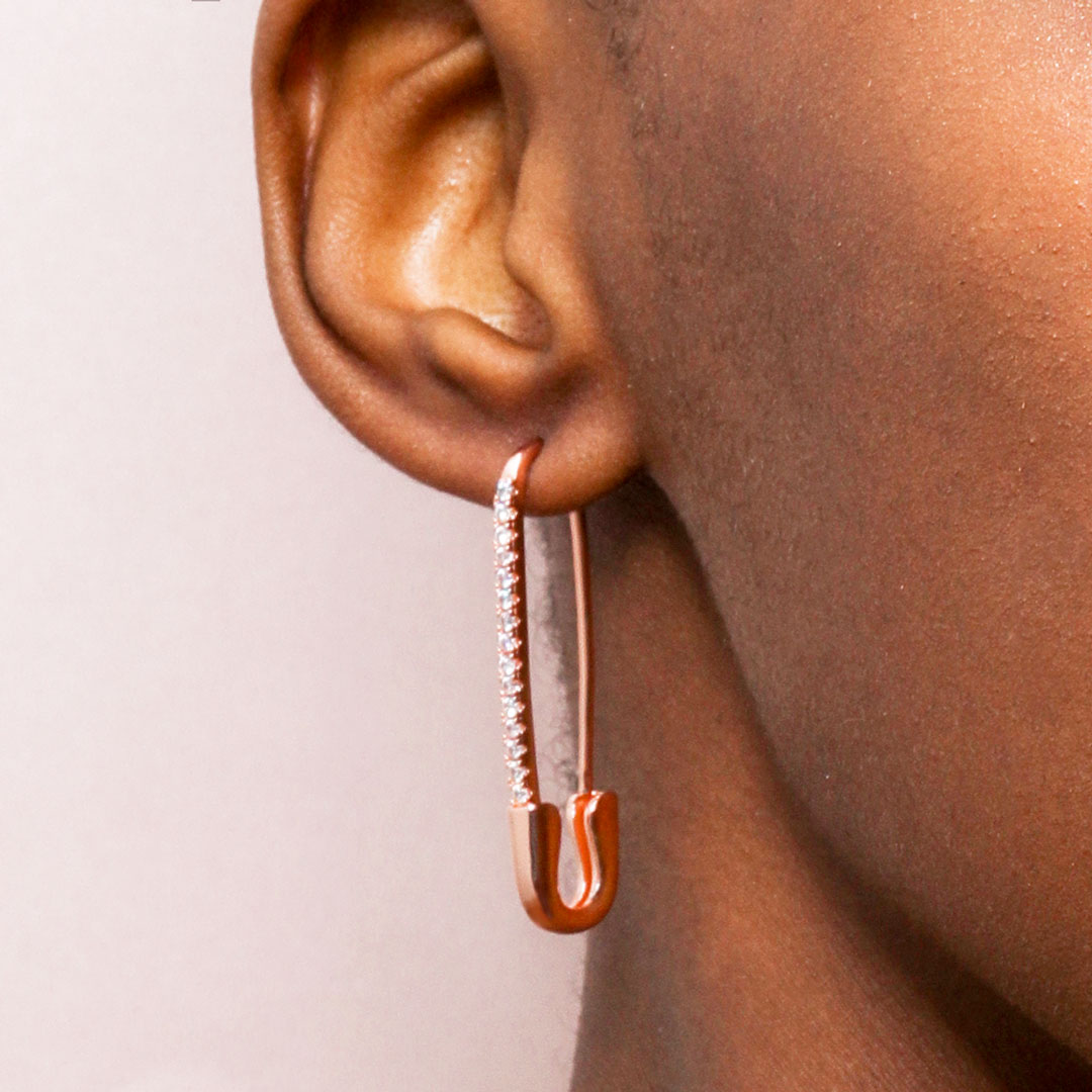 Iced Out Safety Pin Earrings Gold With Street Luxury Shine