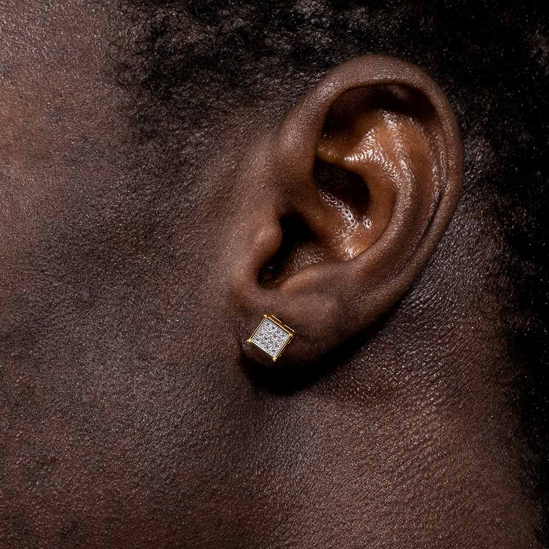 Square Diamonds Paved Stud Earrings Gold With Street Luxury Shine - Image 3