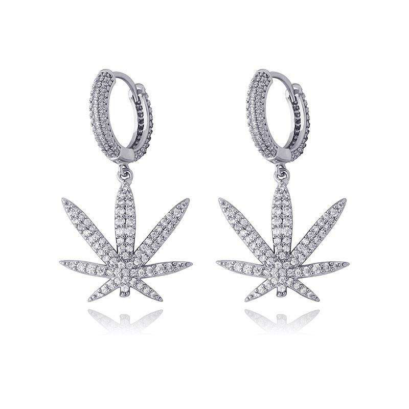 Iced Out Leaf Dangle Earrings Gold With Street Luxury Shine - Image 3